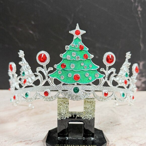 Christmas Tree headband, Christmas Tree crown, Silver Christmas Tiara, Xmas Gift - Picture 1 of 8